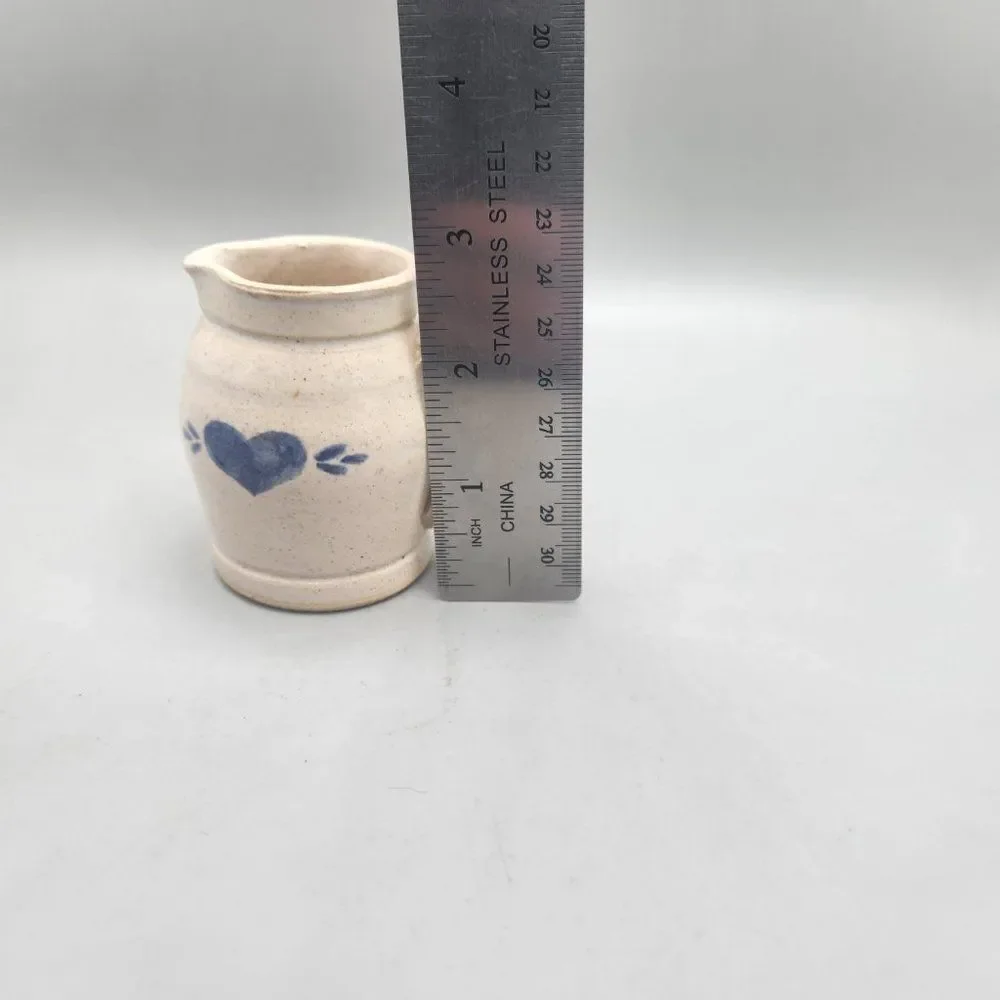 Vintage Pinewood Valley Pottery Creamer Blue Heart Stoneware 3” Glazed